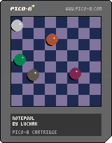 A Pico-8 game cartridge. Balls bounce around in a box and make sounds when they hit each other.